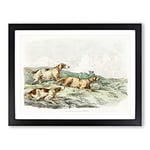 Running Hounds By Henry Alken Vintage Framed Wall Art Print, Ready to Hang Picture for Living Room Bedroom Home Office Décor, Black A2 (64 x 46 cm)