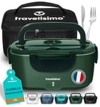 TRAVELISIMO Gamelle Chauffante 80W Chauffe Plat Electrique 1,5L Acier Inox Lunch Box Chauffante Electrique 220V 24V 12V Boite Chauffante Repas 3 en 1 Lunch Box Isotherme pour Voiture Camion Bureau