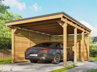 Carport Bois CASTELLANE 373X555 Panneaux de Fond et Latéraux Intégrés - Toiture en Bois - Abri Voiture - 1 Voiture