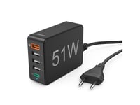 Hama - Strømforsyningsenhet - 51 Watt - 3 A - Pd, Qc 3.0 - 5 Utgangstilkoblingspunkter (3 X Usb Type A, Usb-C (Pd), 4 Pins Usb Type A (Qc 3.0)) - Svart (00086415)