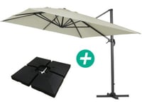 Parasol jardin déporté Alu "Sun 4 "  Rectangle  3 x 4 m  Ecru  Dalles à lester incluses