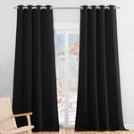 PONY DANCE Rideau et Draperies - Décoration de Fenêtre Isolation Thermique Lumineux Bloquer pour Maison Chambre Tissu Panneux à Oeillets pour Enfant/Adulte, 140 X 245 cm, Noir, 2 Pcs