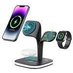 3 in 1 Wireless Charging Station for Magsafe Charger,Charging Station for Multiple Devices,Magnetic Wireless Charger for iPhone 16/15/14/13/12 Series,Apple Watch Series 1-9,AirPods Pro with Adapter