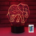 WJ 3D Elefant Fjärrkontroll 16 Färg Nattljus Illusion Akryl LED Bordslampa Sänglampa Barn Sovrum Skrivbord Dekor Födelsedagspresenter Leksak för Barn