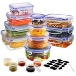 YASHE 32PCS Plastic Food Containers with Lids, Airtight Food Storage Containers for Kitchen Storage, 100% Leakproof, BPA-Free Meal Prep Containers with Labels & Marker