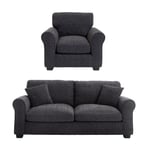 Habitat Argos Home Lisbon Fabric Chair & 3 Seater Sofa - Charcoal