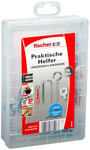 fischer Outils pratiques pour déménagement et rétraction, boîte à chevilles, 76 pièces avec crochets, vis et chevilles DuoPower (15 pièces 5 x 25, 20 pièces 6 x 30), kit universel pour toutes les