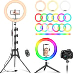 12"" Ring Light Avec Trépied 183 Cm Et [Mini Trépied], 2 Supports De Téléphone, Trepied Smartphone Anneau Lumineux Avec 39 Rvb Mode Et 10 Niveaux Pour Maquillage/Tiktok/Youtube/Phot[YIN146259]