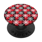 Flocons de neige blancs avec fond rouge cannes avec Noël PopSockets PopGrip Adhésif