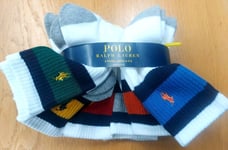 Polo Ralph Lauren Boys 6 PK Socks UK shoe 12.5 To 2.5 NWT white logo sports