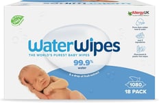 WaterWipes Plastic-Free Original Baby Wipes, 1080 Count 18 packs, 99.9% Water