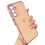 ZTOFERA Coque Compatible avec Samsung Galaxy A14 5G, Étui Housse de Protection Antichoc Coque en Silicone Souple Flexible Cover avec Motif Coeur et Bordure Dorée pour Samsung A14 5G, Rose