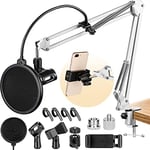 CAHAYA Support de Suspension Microphone support de micro avec Filtre anti-pop, clips de micro et adaptateur Ensemble de support de micro réglable Compatible Blanc CY0263-2