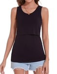 Sosolism Women's Nursing Tank Tops Sleeveless Breastfeeding Shirt Summer Maternity Vest Tops Basic Postpartum Clothes Black