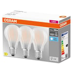 OSRAM LED BASE Classic A100, ampoules LED à filament dépoli en verre pour culot E27, forme ampoule, blanc froid (4000K), 1521 lumen, remplace les ampoules classiques de 100W, boîte de 3