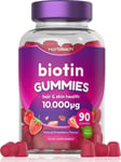 Biotin Gummies 10,000mcg | 90 Vegan Vitamins | for Hair Growth & Skin Health... 