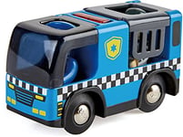 Jouet Hape Voiture de Police pour Circuit Train en Bois, Enfant 3 ans et plus - Jeu Éducatif Électrique Avec Figurine et Sirène - Roule Avec ou Sans Piles