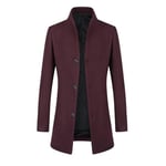 Allthemen Manteau Homme Hiver Long Trench Pardessus Parka Coat en Laine Chaud Veste Slim Fit Coupe Vent Col Montant Vin Rouge XXL