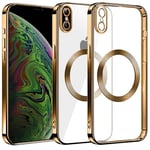 S. Dawezo Coque Magnétique pour iPhone XS Max, Compatible avec MagSafe, Protection Militaire, Résistante aux Rayures, Résistante aux Chocs, Coque Mince et Transparente pour iPhone XS Max, Or