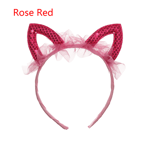 Cat Ears Hairband Lace Sequins Baby Headwear Rose Red