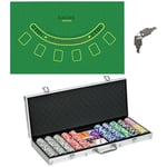 SPORTNOW Mallette de Poker Coffret de Poker Complet, verrouillable, avec 500 jetons 5 dés 2 Jeux de Cartes 3 Boutons 1 Tapis en Feutre + 2 clés Aluminium