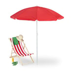 Relaxdays Parasol, diamètre 160 cm, inclinable, Hauteur réglable, Protection UV, Sac de Transport, Plage & Balcon, Rouge