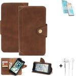 Protection case for Motorola Moto E22s Wallet Case + earphones Cover Brown Books