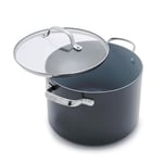 GreenPan Valencia Pro Hard Anodised Healthy Ceramic Non-Stick 24 cm / 7.6 Litre Stock Pot with Lid, PFAS-Free, Induction, Oven Safe, Grey