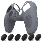 eXtremeRate PlayVital Housse en Silicone pour ps5 Manette,Housse de Protection avec Capuchon Joystick pour ps5 Coque Poignée en Silicone Antidérapante pour ps5-Gris(Édition Cloutée 3D)