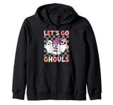 Lets Go Ghouls Retro Halloween Ghost Women Toddler Girl Zip Hoodie