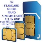 OFFICIAL O2 Sim Card - Pay As You Go Sim Card Triple Cut Standard Micro Nano Sim