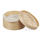 Relaxdays cuiseur vapeur bambou, panier asiatique avec 2 étages, pour Dim Sum, riz, bamboo steamer, Ø 26 cm, nature