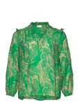 Carbetsey L/S Frill Top Aop Tops Blouses Long-sleeved Green ONLY Carmakoma