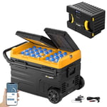 BougeRV CRD Glacière à Compression 35L avec Batterie, Frigo Compression 12V 24V 220V Double Zone Double Porte, Glaciere Portable Voiture Réfrigérateur Congélateur Camping Car Van Camion -20℃~20℃