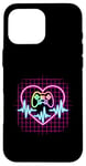 Coque pour iPhone 16 Pro Max Gamer Heartbeat Vaporwave Retro Console Player années 90