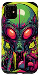 Coque pour iPhone 11 Tête d'extraterrestre verte mignonne visage OVNI || Alien