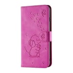 Tiyoo Embossed Love Heart Phone case for iphone XR Elephant Butterfly Pattern Folding Stand PU Leather Wallet Flip Cover Protective Case with Card Slots, Magnetic Closure (Purple Red)