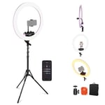 Neewer Professional Ring Light with Stand and Phone Holder, 18 inch Ultra Thin, 45W 2900K-7000K TLCI98, Remote Shutter & App Control, Softer Lighting for Makeup Live Stream TikTok, RP18B Pro Pink