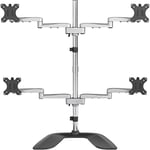 StarTech.com Desktop Quad Monitor Stand - Ergonomic VESA 4 Monitor Arm (2x2) up to 32" - Free Standing Articulating Universal Pole Mount - Height Adjustable/Tilt/Swivel/Rotate - Silver (ARMQUADSS)