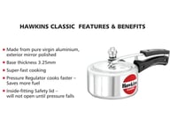 1.5 Litre Hawkins Classic Aluminium Pressure Cooker - Stovetop Pressure Cooker