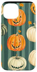 Coque pour iPhone 15 Vert Moderne Rayé Citrouille Motif Vintage Décor Automne