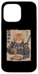 Coque pour iPhone 14 Pro Max Samurai Cat Loves Ramen Anime Drôle Anime Art Japonais Samouraï