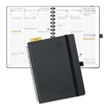 POPRUN Agenda 2025 Semainier 22 x 16,5 cm D'août 2024 à déc 2025, Planner Vertical Scolaire 17 Mois avec Couverture Souple Spirale, Règle et signet, Papier Certifié FSC®80 g/m² - Noir