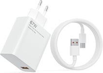 Chargeur Rapide Xiaomi 67 W Avec Câble Usb C De 2 M, Adaptateur Chargeur Rapide Xiaomi Chargeur Turbo Pour Xiaomi 13t 13 12s Ultra 12 Lite 12x 11t Note 13 12 11pro 11s 10 Mi 11 Ultra 11i 10t[X207]