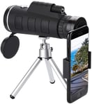 Télescope monoculaire super clair 40x60 avec trépied, support de téléphone Couvercle de protection de la lentille monoculaire de vision nocturne étanche à faible luminosité avec prisme transparent BAK