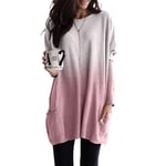 T-Shirt À Manches Longues,Fashion Plus Size Loose Casual Spring Autumn Fashion Gradient Color Plus Size T-Shirt O-Neck Long Sleeve Pockets Tops Womens T-Shirts Pink, 4XL