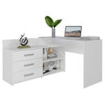 MOLINE - Bureau d'angle avec rangement - 3 tiroirs + 2 etagères - 120x50x76 cm - Bureau d'ordinateur