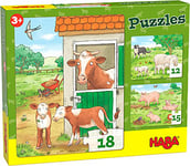 HABA 305884 Puzzles Farmyard Animals- 3 farm-themed puzzles- 45 pieces- for ages 3 and Up