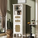 Hauss Sploe - Armoire haute, vitrine de salon avec rotin, 20x38x140.5cm, surface peinte, blanc