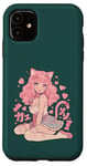 Coque pour iPhone 11 Anime Cat Girl Manga Hearts Kawaii Cute Holiday Valentines